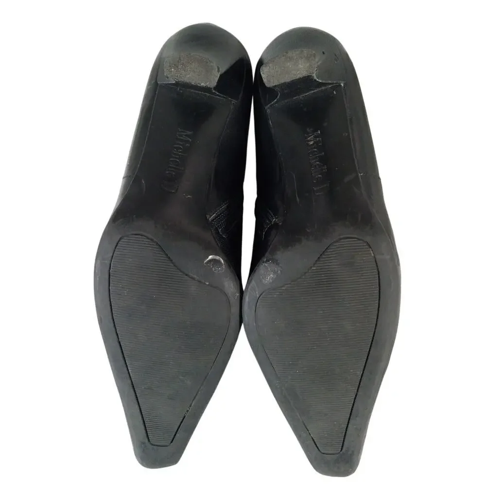 MICHELLE D.! BLACK GENUINE LEATHER POINTY TOE, RECTANGLE HEEL BOOTIES, HEELS! 5M